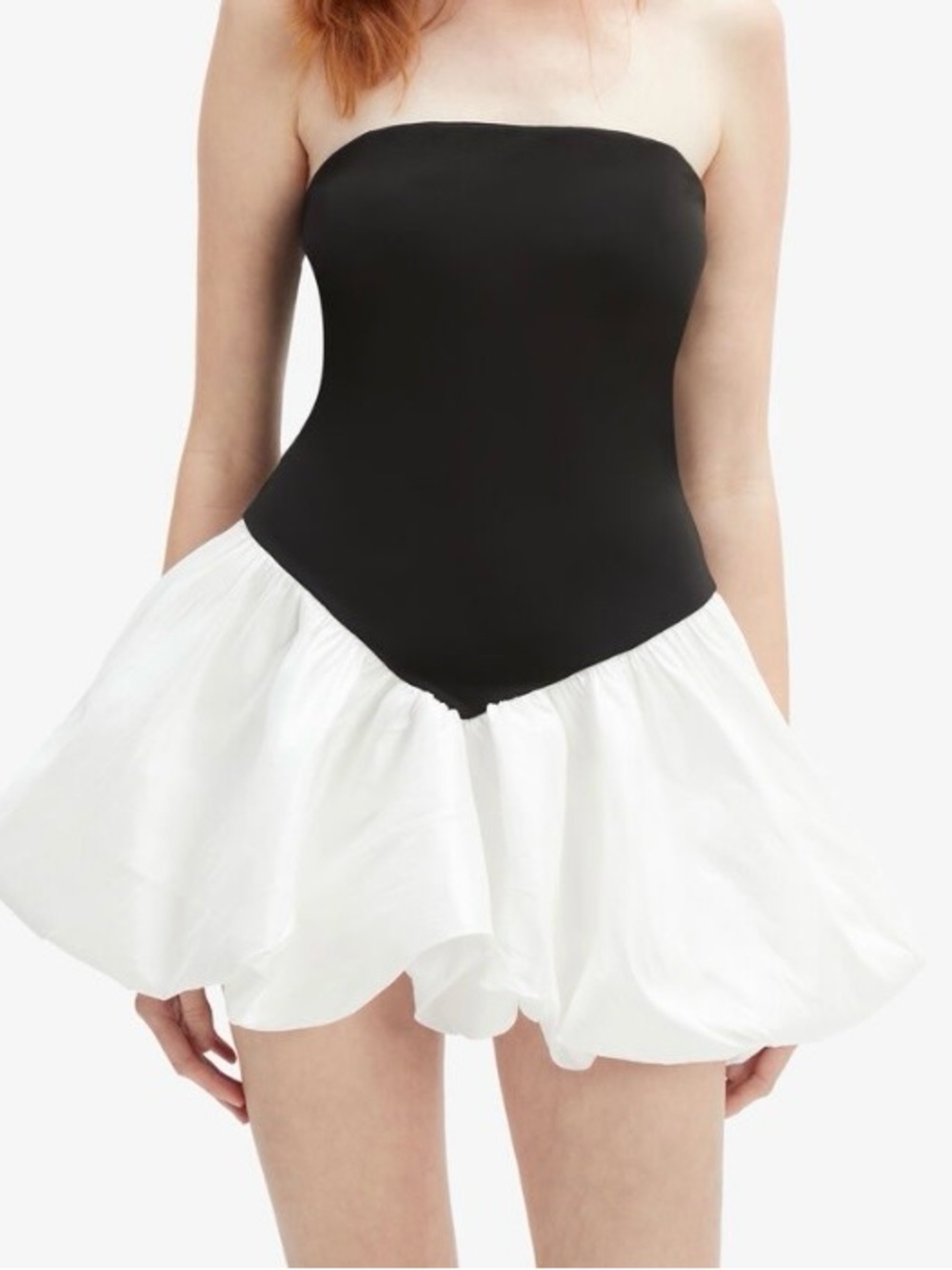 Bardot Black Strapless Mini Dress with White Bubble Skirt
